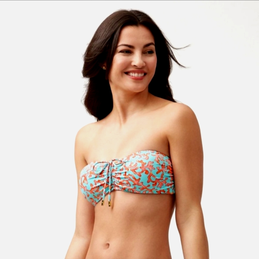 Tommy Bahama Orange abd Blue Swim TOP Coral Cabana Bandeau Bra